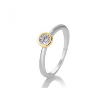 Solitaire Ring Weißgold Gelbgold Zargenfassung