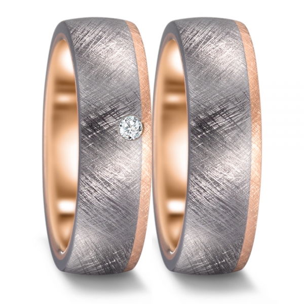 tantal ringe mit rosegold und brillanten als partnerringe  und trauringe