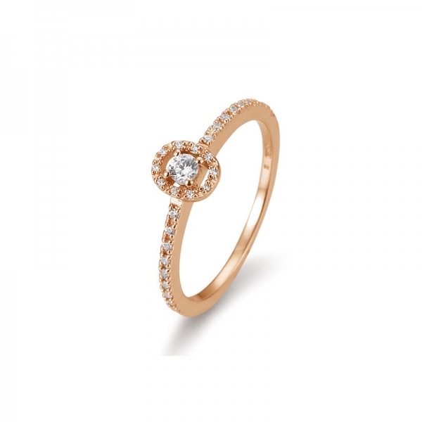 diamantring solitaire rosegold mit seitlichen brillanten und ovalem brillantkranz